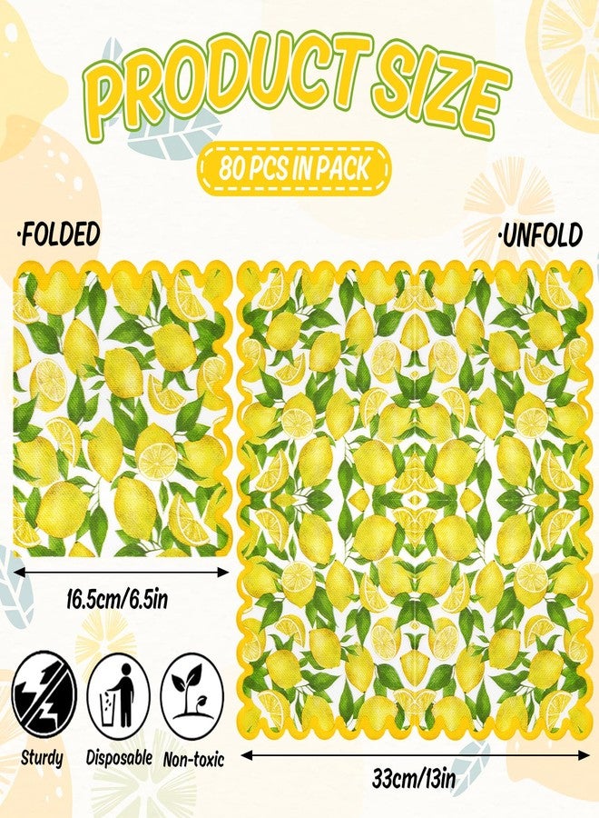 Whaline 80Pcs Lemon Paper Napkins Watercolor Yellow Lemon Fruit Disposable Napkins Summer Scalloped Decorative Luncheon Dinner Napkins for Birthday Holiday Party Supplies Table Decor - Image 2